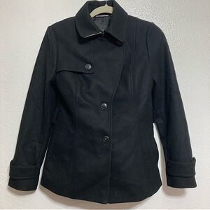 Banana Republic Black Melton Lined Wool Short Trench Coat Size 2 Missing Belt